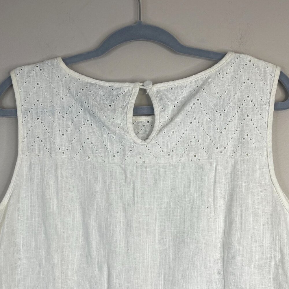 Dana Buchman Coastal Shift Dress Women 12 Eyelet Detail Linen Blend Crisp Preppy - Picture 4 of 11